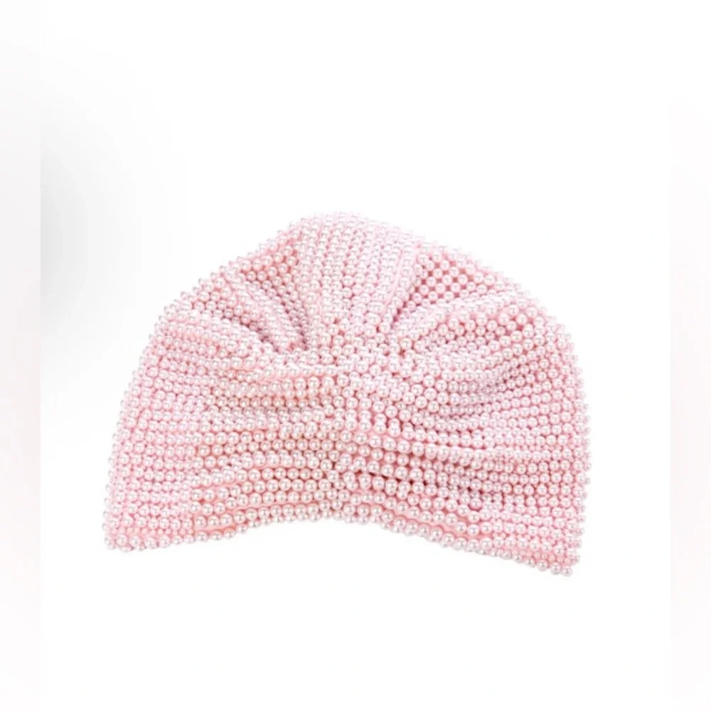 MARYJANE CLAVEROL PINK FAUX PEARL BEADS TURBAN HEAD PIECE HAIR ACCESSORY NWT HTF
